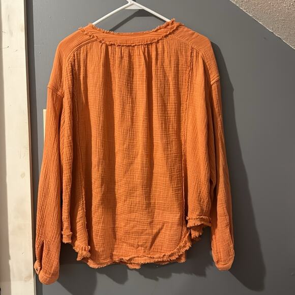 Free People Moving Mountains Oversized Shirt Long Sleeve Raw Hem Size S - Picture 6 of 7